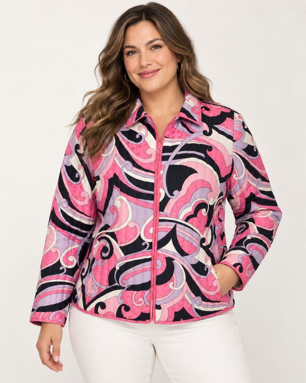 Anne Carson 100% Silk Abstract Swirl Quilted Jacket Large